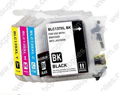 Brother  LC137XLBK, LC135XLC, LC135XLM, LC135XLY BCMY (4) Bundle of High Yield inkjet cartridges compatible