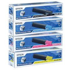 Epson C1100 Genuine High Yield B,C,M Y Toner Cartridge Bundle